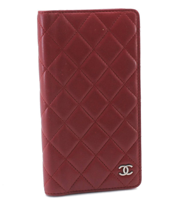 Authentic CHANEL Lamb Skin Matelasse CoCo Mark Notebook Cover Red 6060C