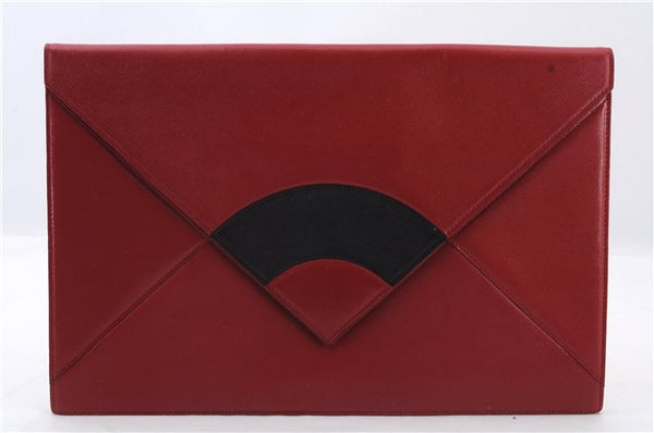 Authentic YVES SAINT LAURENT Clutch Documents Case Leather Red Black 6074C