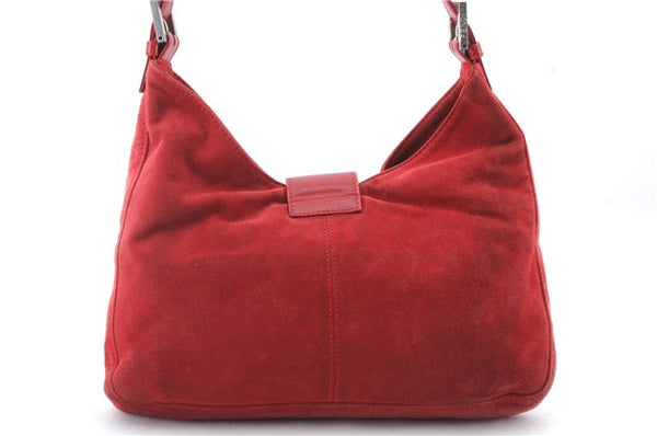 Authentic FENDI Mamma Baguette Shoulder Hand Bag Purse Suede Leather Red 6075C