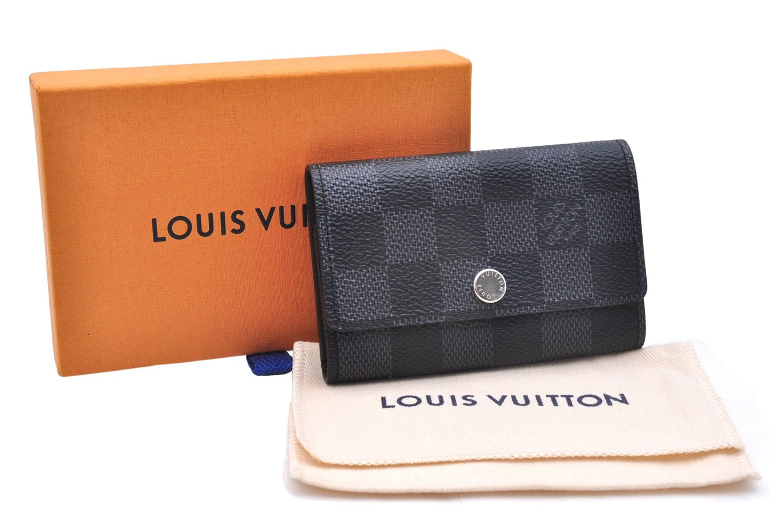 Authentic Louis Vuitton Damier Graphite Multicles 6 Key Case M62662 LV Box 6076E