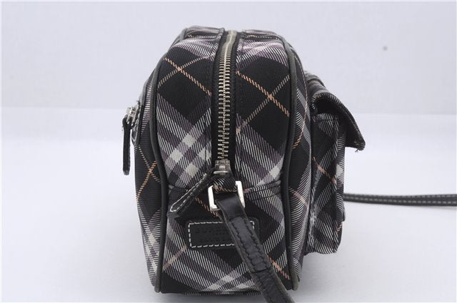 Auth BURBERRY BLUE LABEL Check Shoulder Bag Canvas Leather Black Purple 6077D