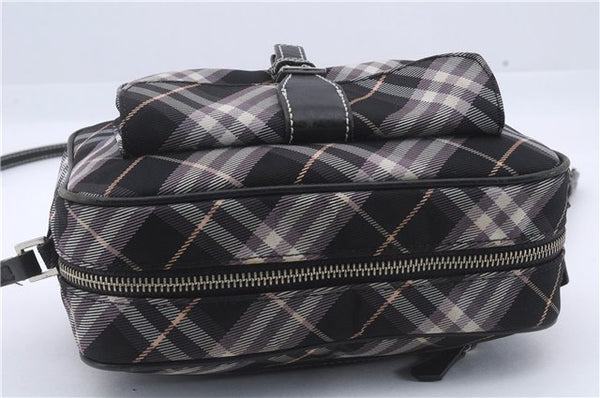 Auth BURBERRY BLUE LABEL Check Shoulder Bag Canvas Leather Black Purple 6077D