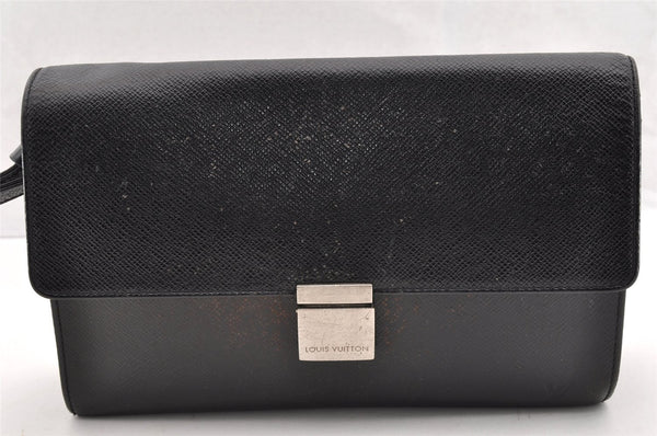 Authentic Louis Vuitton Taiga Selenga Clutch Hand Bag Black M30782 LV 6080I