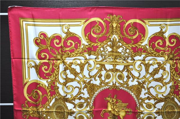 Authentic HERMES Carre 90 Scarf "LES TUILERIES" Silk Bordeaux Red PB 6084E