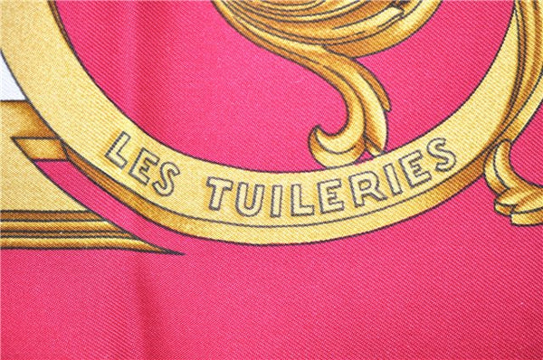 Authentic HERMES Carre 90 Scarf "LES TUILERIES" Silk Bordeaux Red PB 6084E