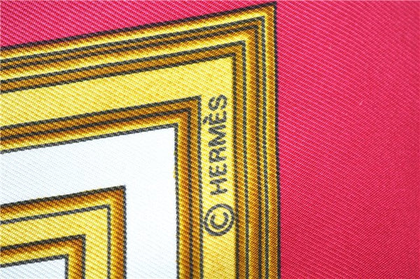 Authentic HERMES Carre 90 Scarf "LES TUILERIES" Silk Bordeaux Red PB 6084E