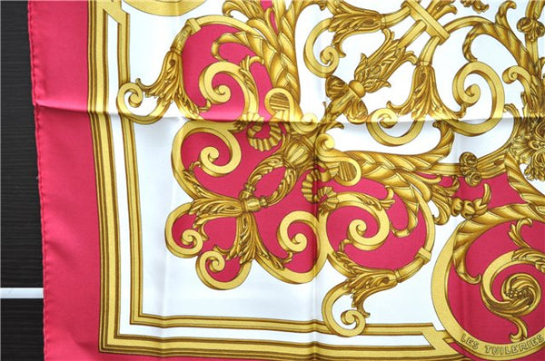 Authentic HERMES Carre 90 Scarf "LES TUILERIES" Silk Bordeaux Red PB 6084E