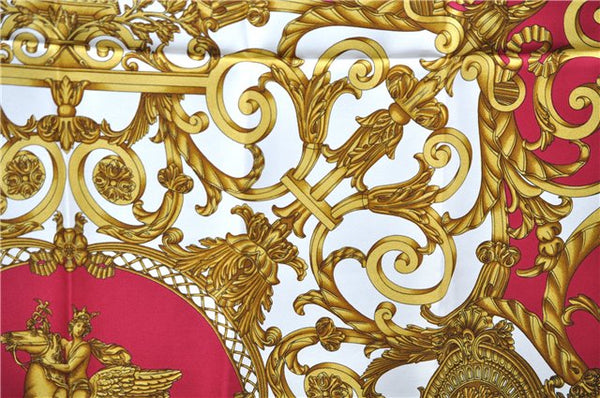 Authentic HERMES Carre 90 Scarf "LES TUILERIES" Silk Bordeaux Red PB 6084E