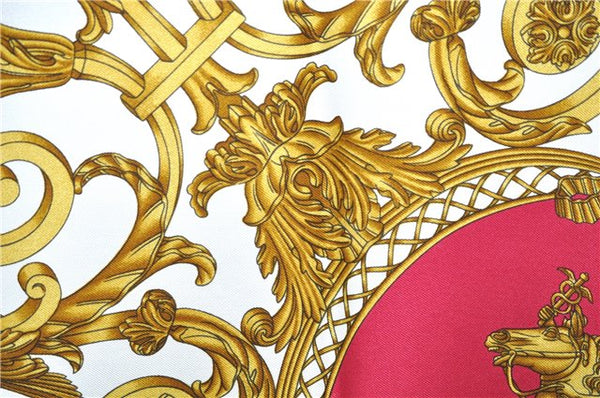 Authentic HERMES Carre 90 Scarf "LES TUILERIES" Silk Bordeaux Red PB 6084E