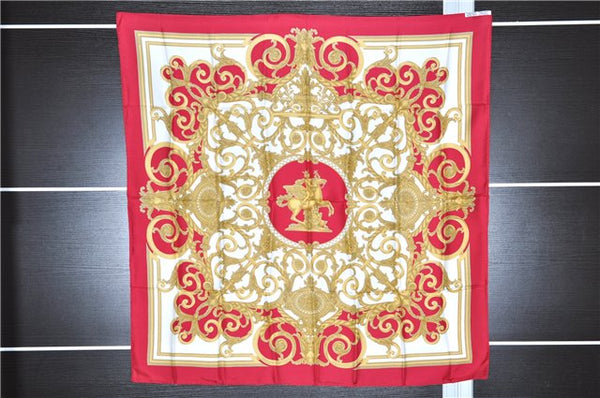 Authentic HERMES Carre 90 Scarf "LES TUILERIES" Silk Bordeaux Red PB 6084E