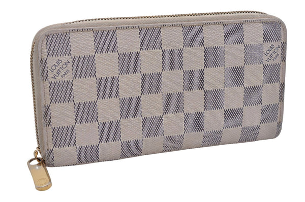 Authentic Louis Vuitton Damier Azur Zippy Wallet Long Purse N60019 LV 6085E