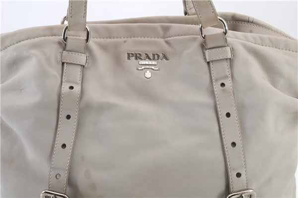 Authentic PRADA Leather Shoulder Tote Bag Purse Ivory 6092C