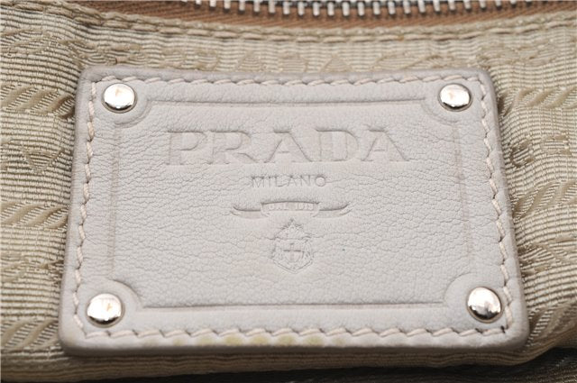 Authentic PRADA Leather Shoulder Tote Bag Purse Ivory 6092C