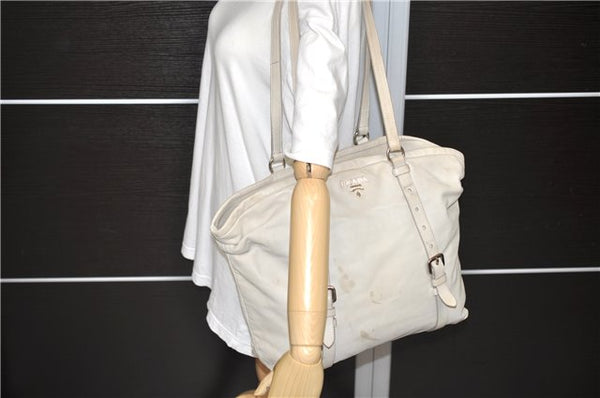 Authentic PRADA Leather Shoulder Tote Bag Purse Ivory 6092C