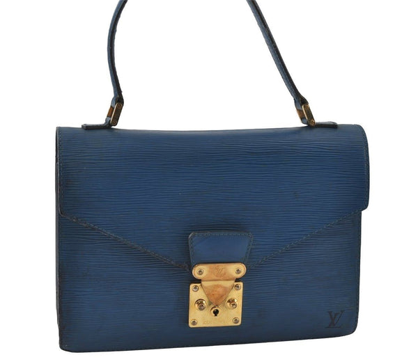 Authentic Louis Vuitton Epi Concorde Hand Bag Purse Blue M52135 LV 6092I
