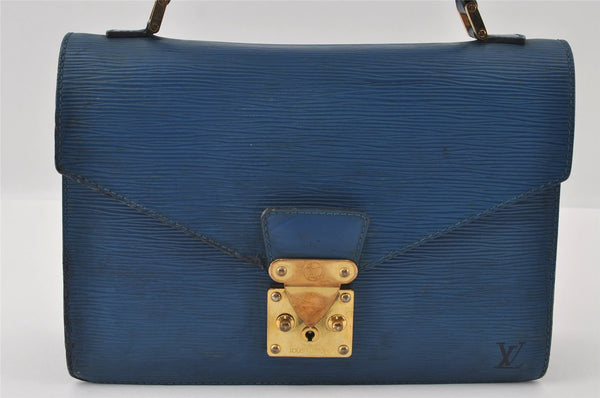 Authentic Louis Vuitton Epi Concorde Hand Bag Purse Blue M52135 LV 6092I
