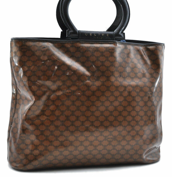 Authentic CELINE Macadam Pattern Hand Bag Vinyl Brown 6094A