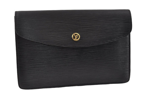 Authentic Louis Vuitton Epi Montaigne 23 Clutch Hand Bag Black M52662 LV 6096I