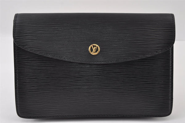 Authentic Louis Vuitton Epi Montaigne 23 Clutch Hand Bag Black M52662 LV 6096I