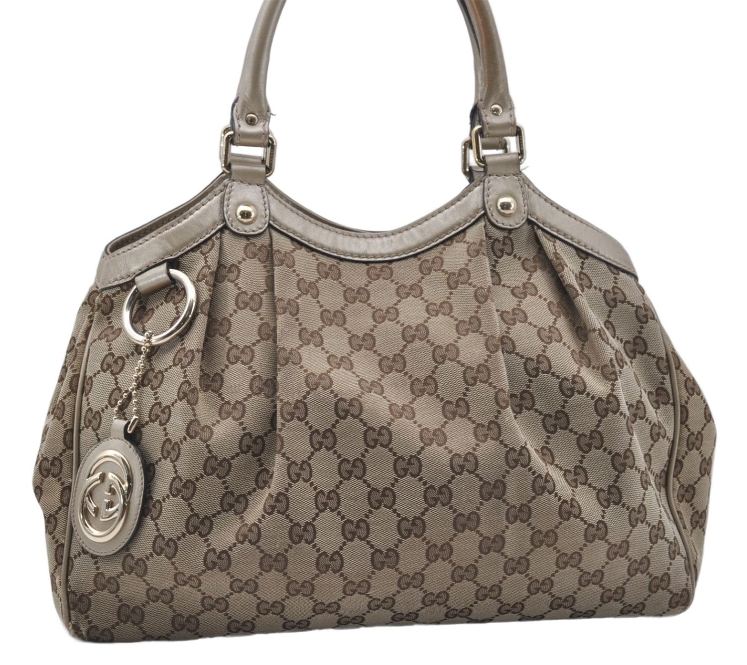 Authentic GUCCI Sukey Shoulder Tote Bag GG Canvas Leather 211944 Brown  6098D