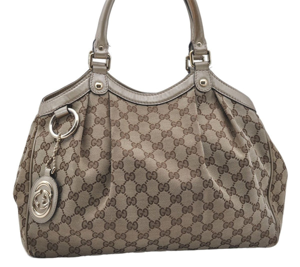 Authentic GUCCI Sukey Shoulder Tote Bag GG Canvas Leather 211944 Brown  6098D
