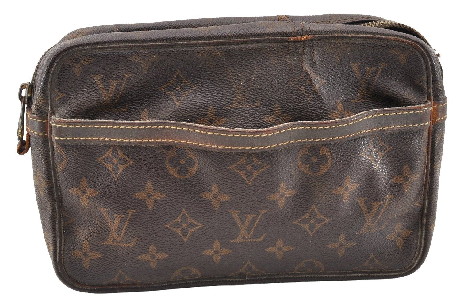 Authentic Louis Vuitton Monogram Compiegne 23 Clutch Hand Bag M51847 Junk 6120I