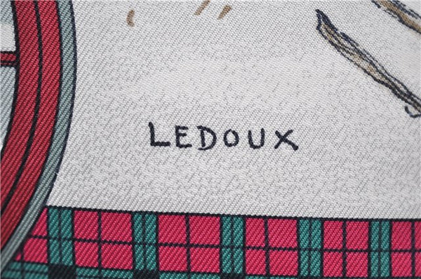 Authentic HERMES Carre 90 Scarf "I'Hiver en Poste" Silk Khaki Green Box 6124E