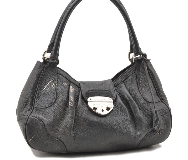 Authentic PRADA Leather Hand Shoulder Bag Purse Gray 6131C