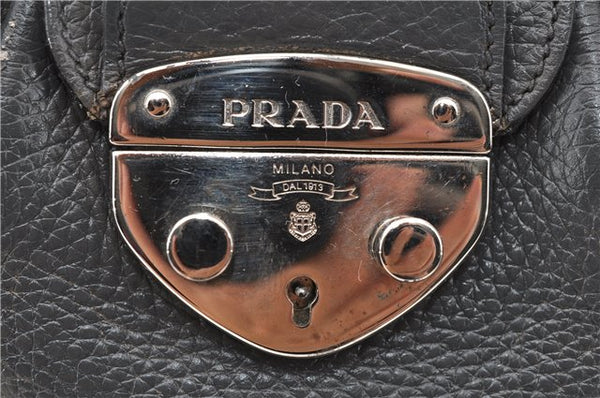 Authentic PRADA Leather Hand Shoulder Bag Purse Gray 6131C