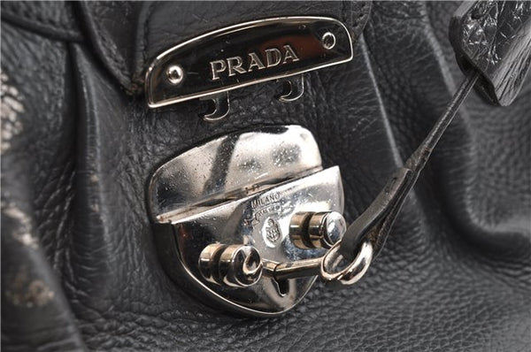 Authentic PRADA Leather Hand Shoulder Bag Purse Gray 6131C