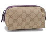 Authentic GUCCI Cosmetic Pouch GG Canvas Leather 29596 Beige Purple 6136C