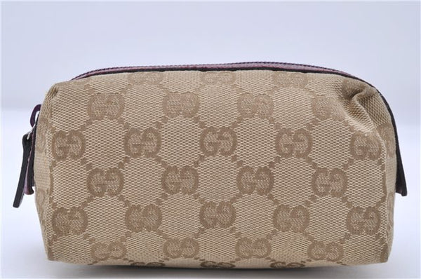 Authentic GUCCI Cosmetic Pouch GG Canvas Leather 29596 Beige Purple 6136C