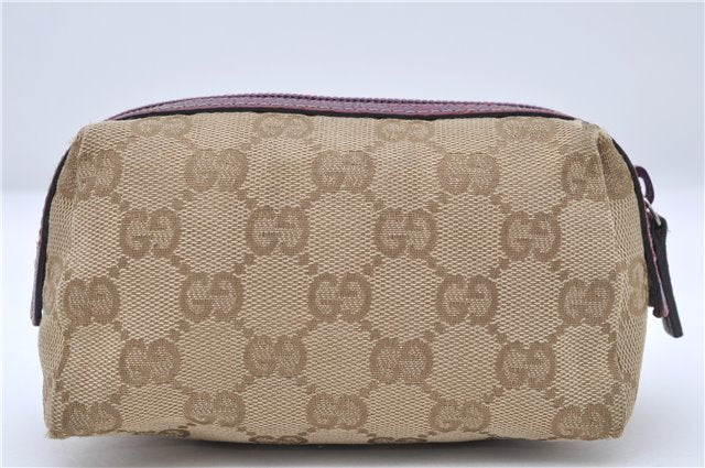 Authentic GUCCI Cosmetic Pouch GG Canvas Leather 29596 Beige Purple 6136C