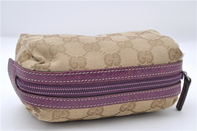 Authentic GUCCI Cosmetic Pouch GG Canvas Leather 29596 Beige Purple 6136C