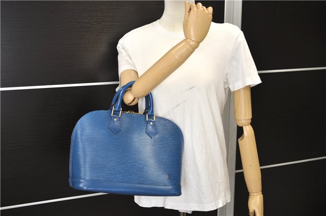 Authentic Louis Vuitton Epi Alma PM Hand Bag Blue M52145 LV 6161E