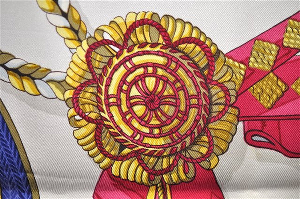 Authentic HERMES Carre 90 Scarf "Frontaux et Cocardes" Silk Bordeaux Red 6174D