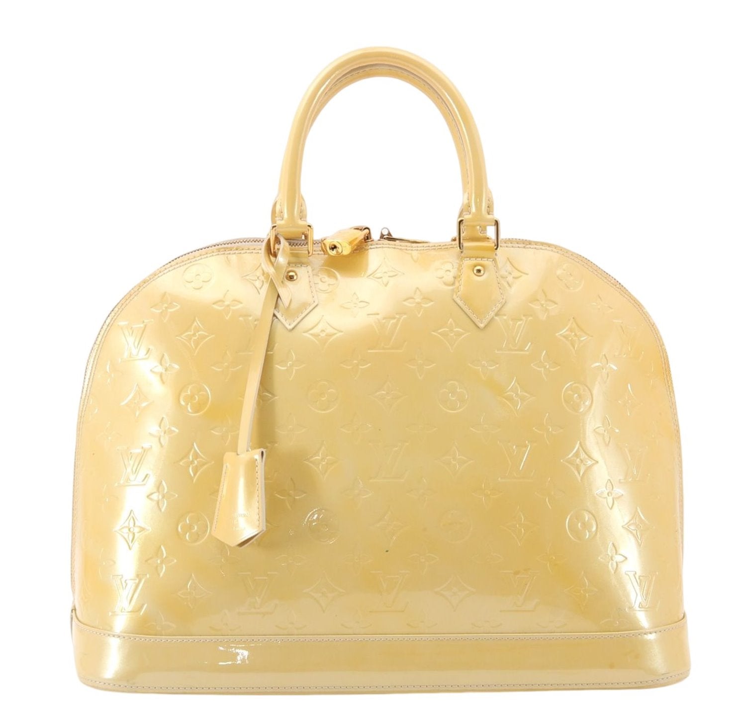 Authentic Louis Vuitton Vernis Alma GM Hand Bag Yellow M91450 LV 6176E