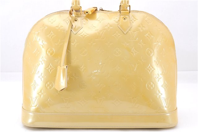 Authentic Louis Vuitton Vernis Alma GM Hand Bag Yellow M91450 LV 6176E