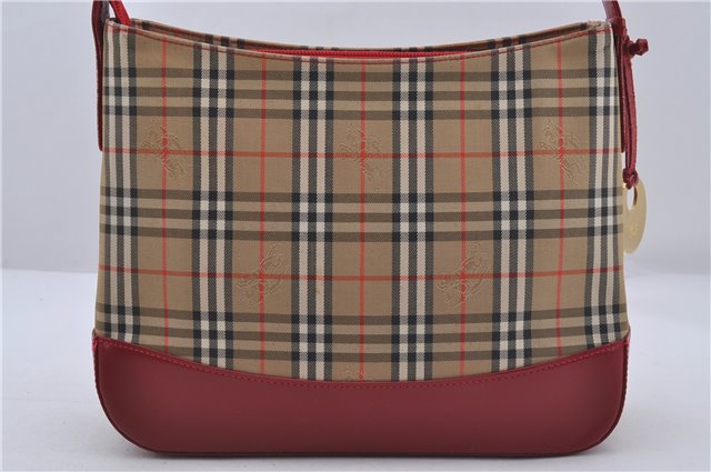 Auth BURBERRY Nova Check Canvas Leather Shoulder Cross Body Bag Beige Red 6179D