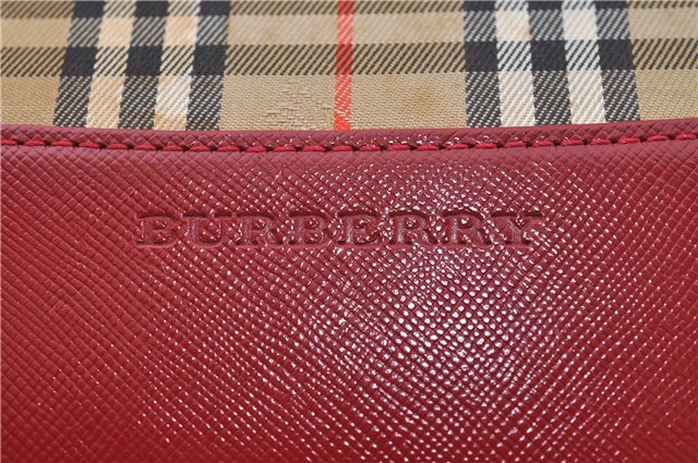 Auth BURBERRY Nova Check Canvas Leather Shoulder Cross Body Bag Beige Red 6179D