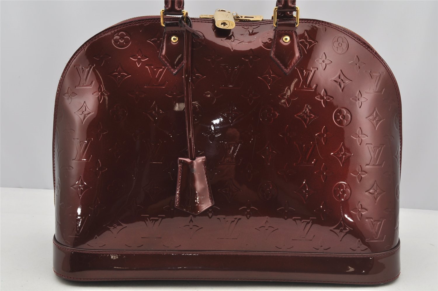 Authentic Louis Vuitton Vernis Alma GM Hand Bag Wine Red M91687 LV 6180I