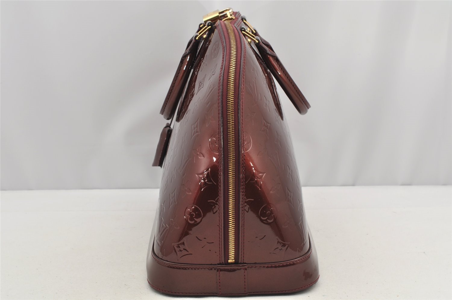 Authentic Louis Vuitton Vernis Alma GM Hand Bag Wine Red M91687 LV 6180I