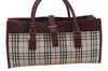 Authentic BURBERRY Nova Check Canvas Leather Hand Bag Purse Beige Red 6181D