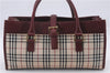 Authentic BURBERRY Nova Check Canvas Leather Hand Bag Purse Beige Red 6181D