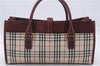 Authentic BURBERRY Nova Check Canvas Leather Hand Bag Purse Beige Red 6181D