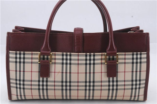Authentic BURBERRY Nova Check Canvas Leather Hand Bag Purse Beige Red 6181D
