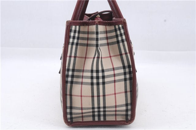 Authentic BURBERRY Nova Check Canvas Leather Hand Bag Purse Beige Red 6181D
