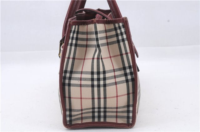 Authentic BURBERRY Nova Check Canvas Leather Hand Bag Purse Beige Red 6181D