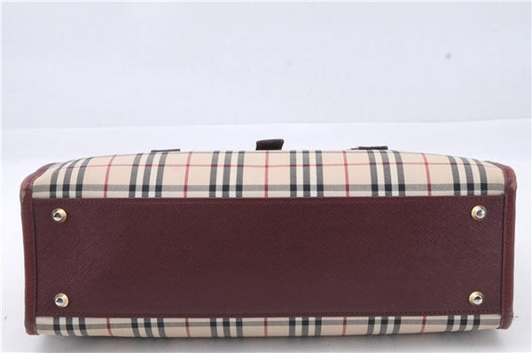 Authentic BURBERRY Nova Check Canvas Leather Hand Bag Purse Beige Red 6181D