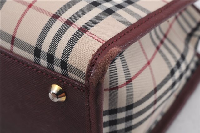 Authentic BURBERRY Nova Check Canvas Leather Hand Bag Purse Beige Red 6181D